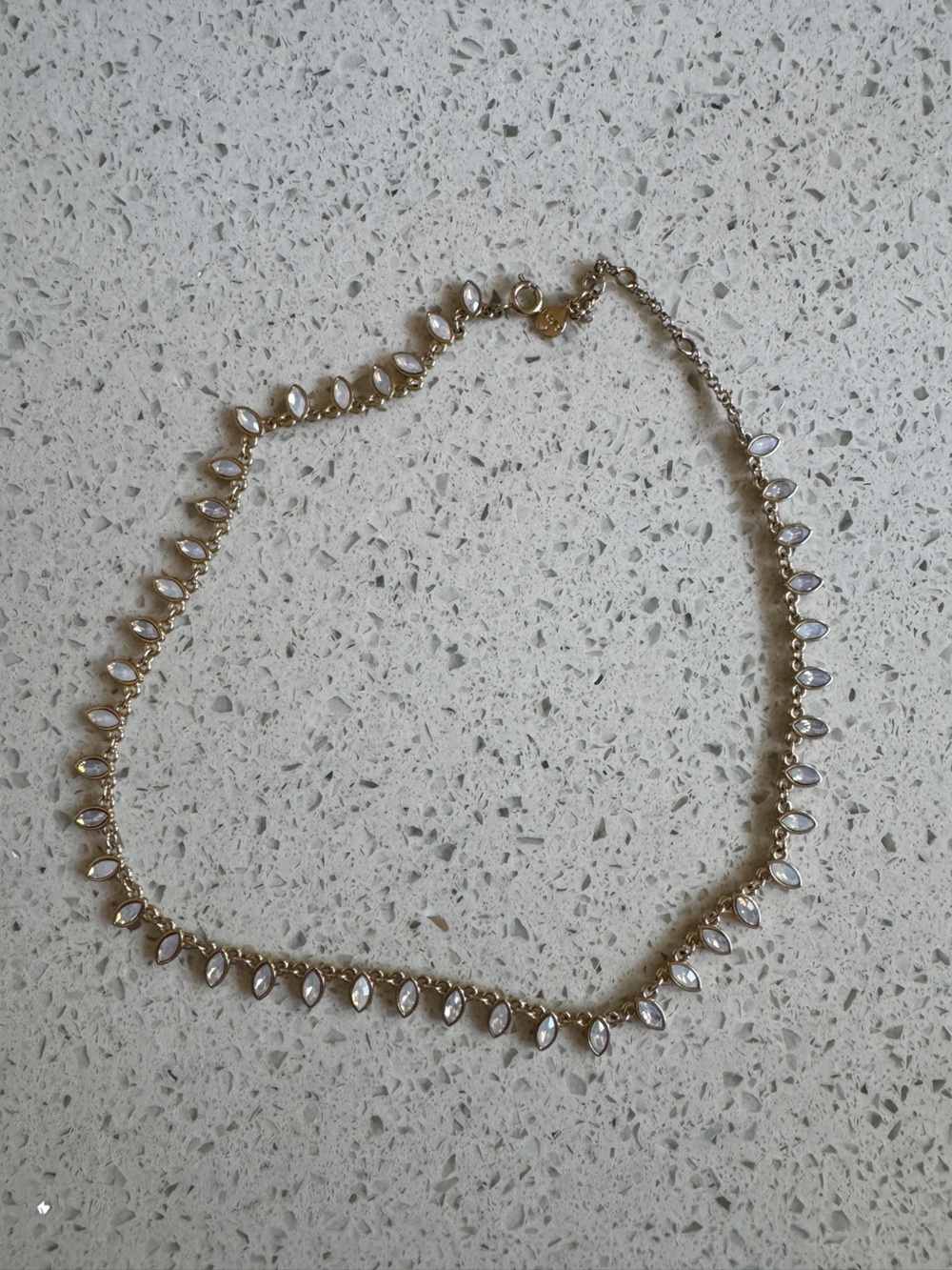 Gold Teardrop Crystal Choker Necklace - White Stones